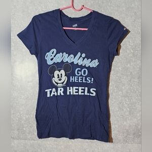 Disney Tar‎ Heels Mickey Mouse UNC Womens Sz S Soffe T-shirt V-neck Cotton Basic